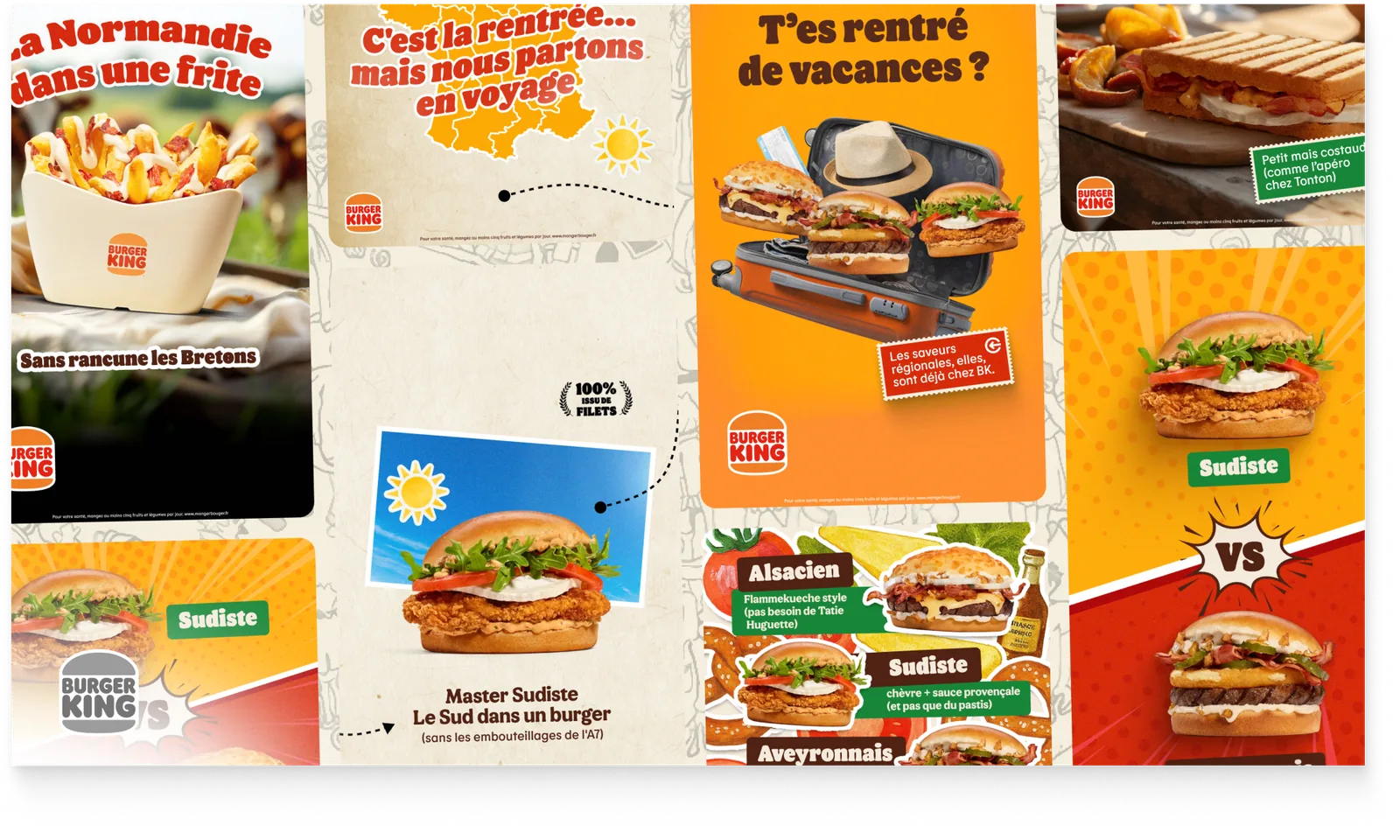 Burger King campaign artwork spanning promotional social posts, product offers and summer menu visuals.