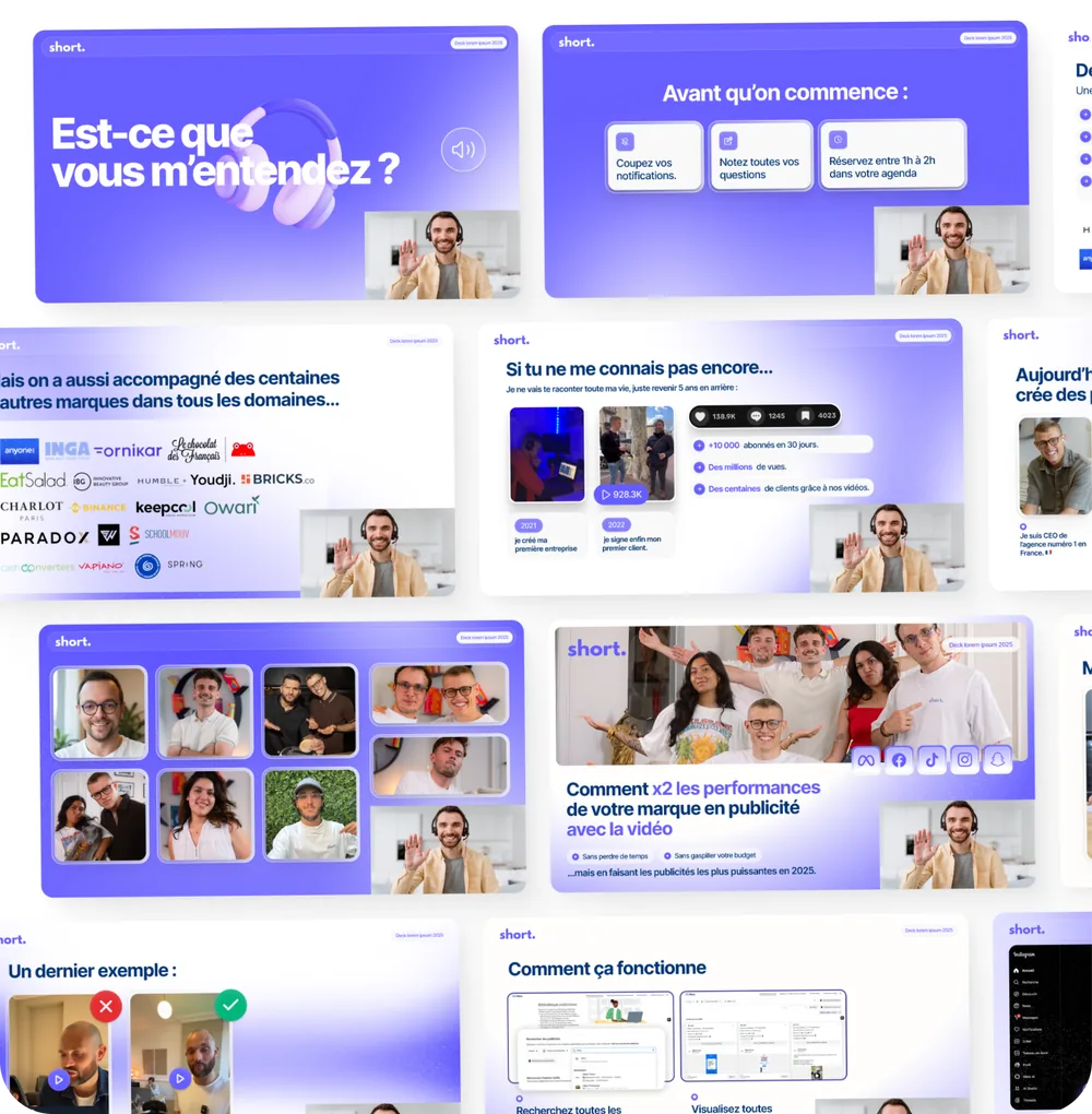Agence Short deck with campaign strategy, audience and social media slides.